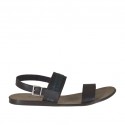 Men's sandal in dark brown leather and green printed leather - Available sizes:  47, 48, 49, 52