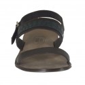 Men's sandal in dark brown leather and green printed leather - Available sizes:  47, 48, 49, 52