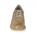 Scarpa casual stringata da uomo modello derby con lavorazione brogue in pelle taupe - Misure disponibili: 47, 48