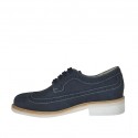 Scarpa casual stringata da uomo modello derby con lavorazione brogue in nabuk blu - Misure disponibili: 37, 47