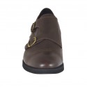 Elégant chaussure pour hommes avec bout droit et deux boucles en cuir marron - Pointures disponibles:  48, 50