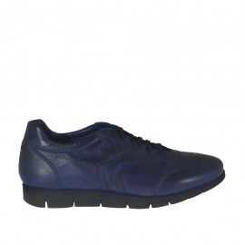 Men's laced sports shoe in blue-black leather - Available sizes:  47