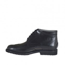 Cheville-haut chaussure pour hommes avec lacets et bout Brogue en cuir noir - Pointures disponibles:  38, 46 2