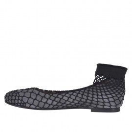 Ballerine pour femmes avec bout rond en daim gris foncé avec tissu resillé talon 1 - Pointures disponibles:  32, 33 2
