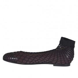 Woman's rounded ballerina shoe in maroon leather with net heel 1 - Available sizes:  32, 33 2