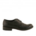 Men's elegant laced derby shoe with captoe in black leather with rounded tip - Available sizes:  36