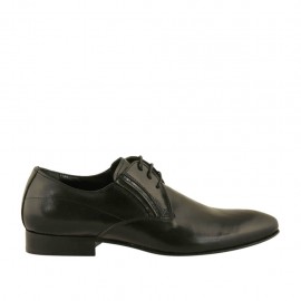 Men's elegant pointy laced derby shoe with elastic bands in smooth black leather - Available sizes:  36, 50