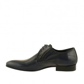 Chaussure derby elégant effilée à lacets avec elastiques pour hommes en cuir doux bleu - Pointures disponibles:  47, 50 2