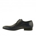 Men's elegant pointy laced derby shoe with elastic bands in smooth blue leather - Available sizes:  47, 50