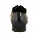 Men's elegant pointy laced derby shoe with elastic bands in smooth blue leather - Available sizes:  47, 50