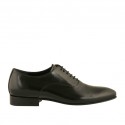 Elegant men's pointy Oxford shoe with laces in black smooth leather - Available sizes:  49, 50