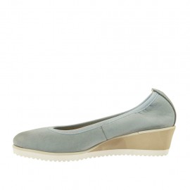 Escarpin pour femmes en cuir bleu gris talon compensé 4 - Pointures disponibles:  42 2