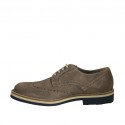Scarpa casual derby stringata con lavorazione Brogue da uomo in camoscio e camoscio stampato taupe - Misure disponibili: 46