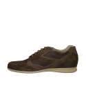 Chaussure sportif pour hommes avec lacets en daim taupe et cuir et tissu gris  - Pointures disponibles:  47