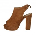 Sandale pour femmes avec lacets et plateforme en daim cognac talon 10 - Pointures disponibles:  42