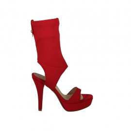 Sandale pour femmes avec plateforme en tissu elastique rouge talon 11 - Pointures disponibles:  34, 42