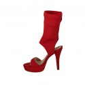 Sandalo da donna con plateau in tessuto elasticizzato rosso tacco 11 - Misure disponibili: 34, 42