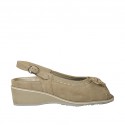Woman's sandal with bow and removable insole in beige suede wedge heel 4 - Available sizes:  43