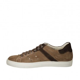 Men's laced casual shoe in brown and hazelnut suede - Available sizes:  46 2