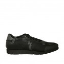 Men's laced casual shoe in black and grey leather and fabric - Available sizes:  46