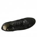 Men's laced casual shoe in black and grey leather and fabric - Available sizes:  46