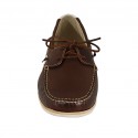 Men's laced loafer in brown, cognac brown and white leather - Available sizes:  47