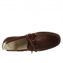 Men's laced loafer in brown, cognac brown and white leather - Available sizes:  47