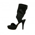 Sandale pour femmes avec plateforme en tissu elastique noir talon 11 - Pointures disponibles:  34
