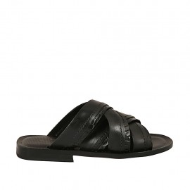 Chanclas para hombres en piel y piel estampada negra - Tallas disponibles:  36, 37, 38, 46, 47