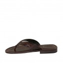 Men's flip-flop slipper in dark brown leather and printed leather - Available sizes:  37, 38, 47
