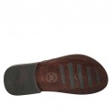 Men's flip-flop slipper in dark brown leather and printed leather - Available sizes:  37, 38, 47