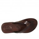 Chanclas de dedo para hombres en piel y piel estampada marron oscuro - Tallas disponibles:  37, 38, 47