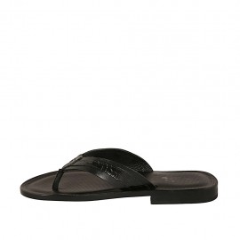 Men's flip-flop slipper in black leather and printed leather - Available sizes:  37, 38, 47, 48 2