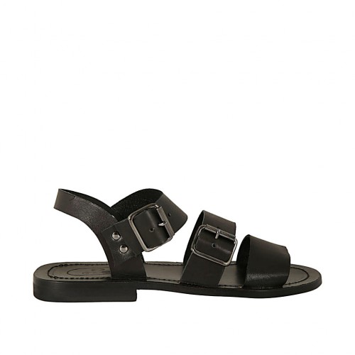 Sandalo da uomo con fibbie in pelle nera - Misure disponibili: 36, 37