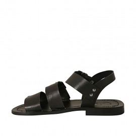 Men's sandal with buckles in black leather  - Available sizes:  36, 37 2