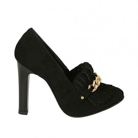 Woman's platform shoe with fringes and chain in black suede heel 10 - Available sizes:  42