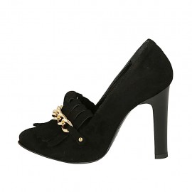 Woman's platform shoe with fringes and chain in black suede heel 10 - Available sizes:  42 2