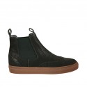 Stivaletto da uomo in pelle nera con elastici verdi e lavorazione Brogue - Misure disponibili: 37, 38, 47, 49, 50