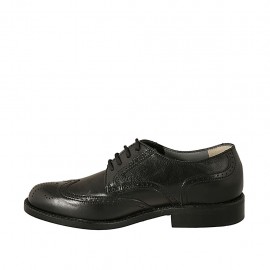 Chaussure derby élégant à lacets pour hommes en cuir noir avec decoration Brogue - Pointures disponibles:  36, 38, 50 2