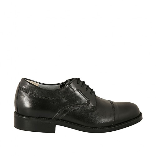 Zapato derby con cordones para hombres con puntera en piel negra - Tallas disponibles:  36, 38, 50