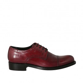 Zapato derby para hombres con cordones y puntera floral en piel granate  - Tallas disponibles:  48, 50