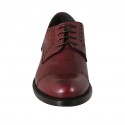 Man's laced derby shoe with floral captoe in maroon leather - Available sizes:  48, 50