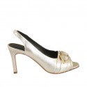 Woman's sandal with elastic and buckle in platinum laminated leather heel 8 - Available sizes:  31
