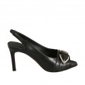 Sandale pour femmes avec boucle et elastique en cuir noir talon 8 - Pointures disponibles:  31, 32
