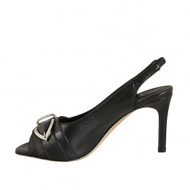 Sandale pour femmes avec boucle et elastique en cuir noir talon 8 - Pointures disponibles:  31, 32 2