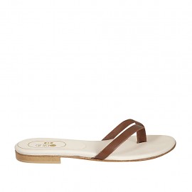Chanclas de dedo para mujer en piel cognac tacon 1 - Tallas disponibles:  42