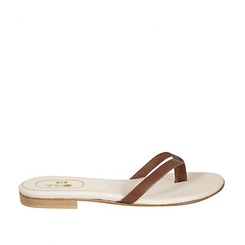 Mule entredoigt pour femmes en cuir cognac talon 1 - Pointures disponibles:  42