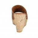 Woman's open mules in cognac brown pierced leather with platform and wedge heel 9 - Available sizes:  42