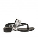 Woman's flip-flop sandal in black leather and printed leather heel 2 - Available sizes:  42
