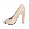Escarpin à bout ouvert pour femmes avec plateau en cuir nue poudre talon 11 - Pointures disponibles:  34